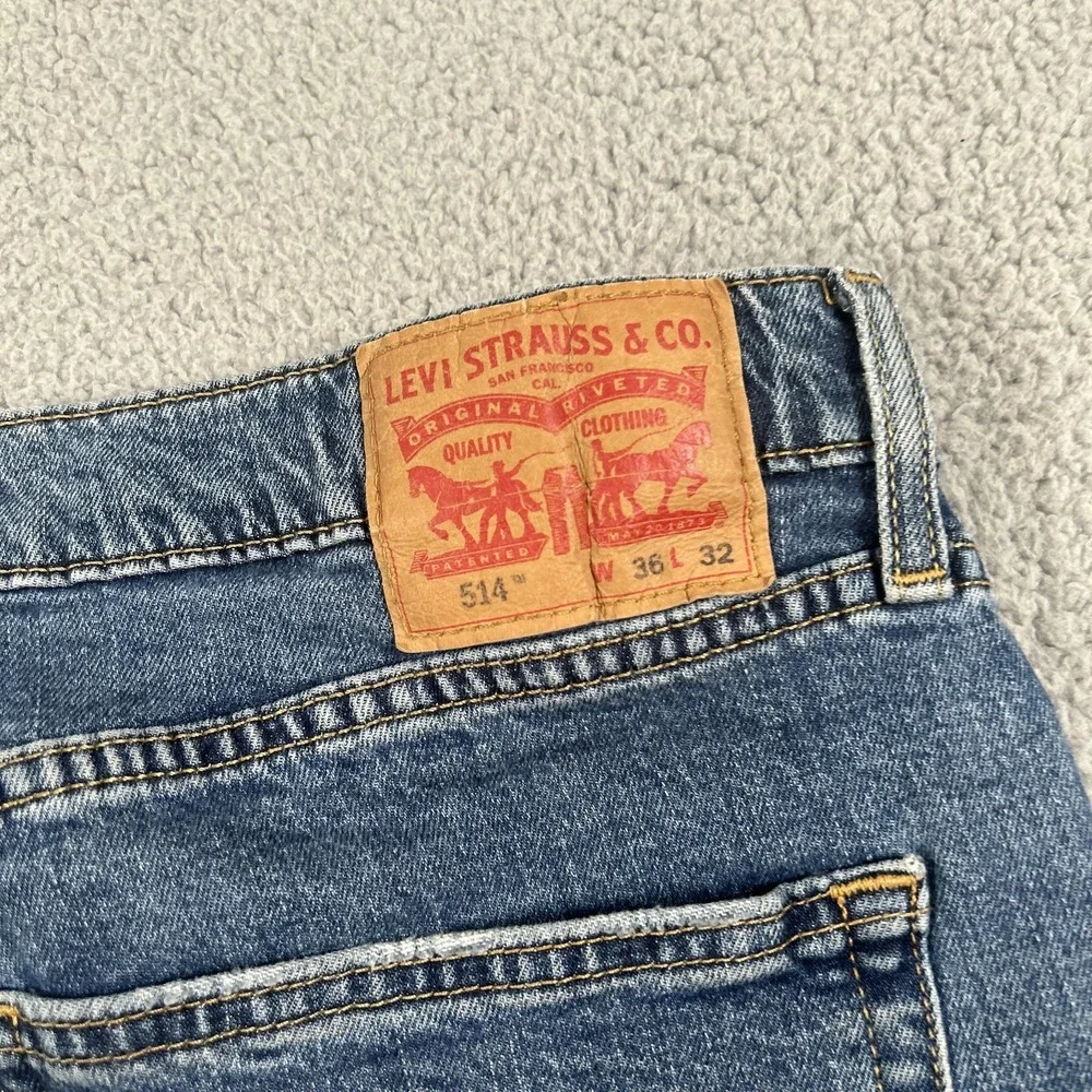 Levis 514 Jeans‎ Mens 36x32 Blue Straight Leg Stretch Denim Pants Medium Wash